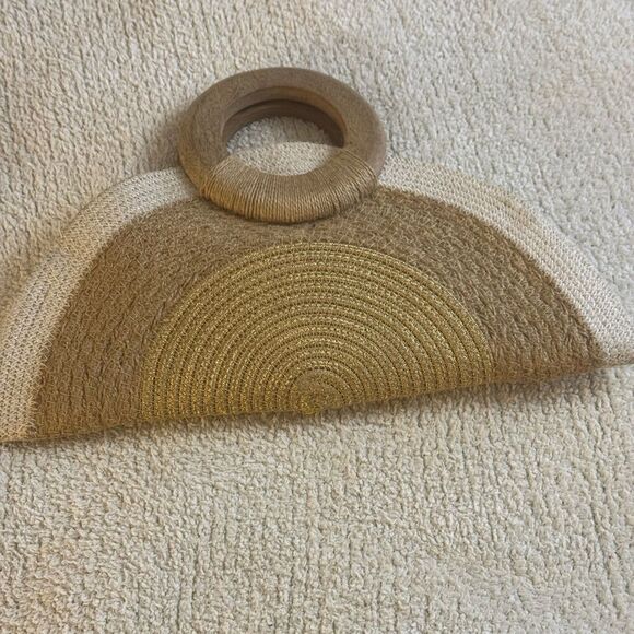 Antik Kraft Clutch Raffia Natural Multi Woven Wooden Handle Cabo resort Wear - Picture 13 of 15